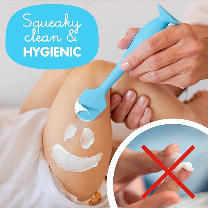 Bumco Baby Bum Brush + Mini Baby Diaper Cream Spatula with Case - BPA-Free Silicone Diaper Spatula with Suction Cup, Wipe-Clean, Mom-Invented Butt Paste Applicator (Blue & Gray)