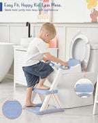 Forbena Boys Potty Training Seat with Step Stool Ladder, Toilet Potty Seat for Baby Boy Toddlers, Kids Chair Stairs with Handles and Soft Cushion (White and Blue)