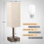aooshine Beige Small Table Lamp for Bedroom - 3 Color Temperature 3000K 5000K 4000K Bedside Lamp, Pull Chain Control, USB A and C Ports, Brown Base, Bulb Included