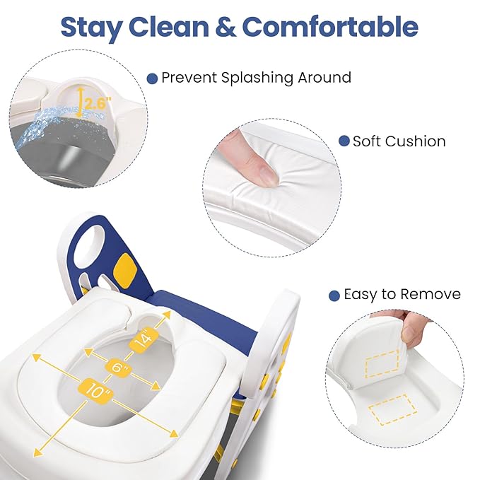 Primlect Potty Training Seat, 2-in-1 Toddler Toilet Seat with Step Stool, Ultra-Stable Potty Chair Attachment, Adjustable Seat and Step Ladder, Non-Slip Design, Splash Guard for Boys and Girls(Blue)