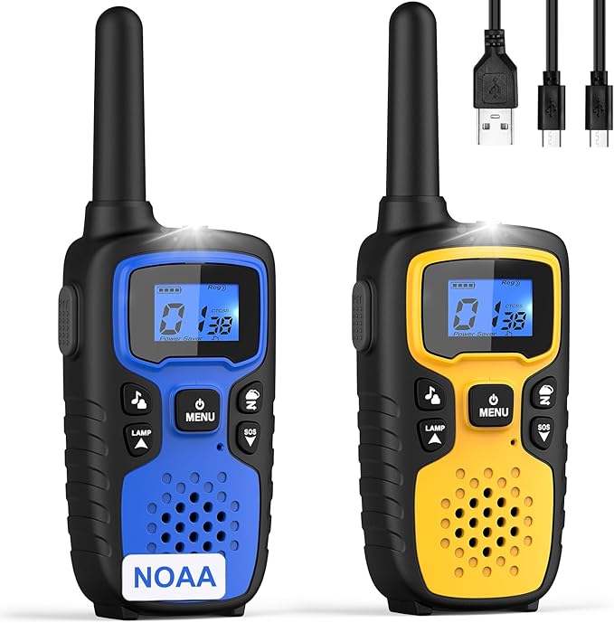 Wishouse Walkie Talkies for Kids Adults - Long Range Rechargeable 2 Way Radios,Gift,Hiking Accessories Camping Gear with Lamp,SOS Siren,NOAA Weather Alert,VOX,Easy to Use 2 Pack