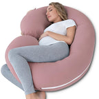 INSEN Cooling Pregnancy Pillow, Maternity Pillow with Soft Cotton Cover, C Shaped for Pregnant Sleeping (Cooling Cotton-Pink)