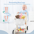 Asweets 2 in 1 Wooden Baby Walker Push and Pull Doll Stroller, Shopping Cart Learning Walker for Boys and Girls, Sit Stand Learning Toddler Toy (Grey)