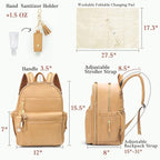 miss fong Leather Diaper Bag Backpack Baby Diaper Bag with 16 Pockets Baby Bag with Hand Sanitizer Holder, Changing Pad, 2 Insulated Pockets(Peanut)