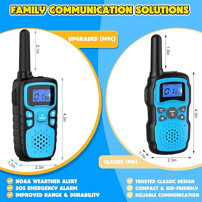 Wishouse Walkie Talkies for Kids Rechargeable Long Range,Xmas Birthday Gift for 4 5 6 7 8 9 Year Old Boys Girls,Hiking Gear Camping Games Cool Toys with NOAA,SOS Siren,Lamp,Lanyards,Easy to Use,2 Pack