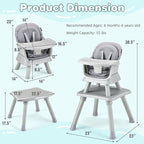 HONEY JOY 8 in 1 Baby High Chair, Convertible Highchair for Babies and Toddlers/Table and Chair Set/Building Block Table/Booster Seat/Stool/Toddler Chair with Safety Harness (Gray)