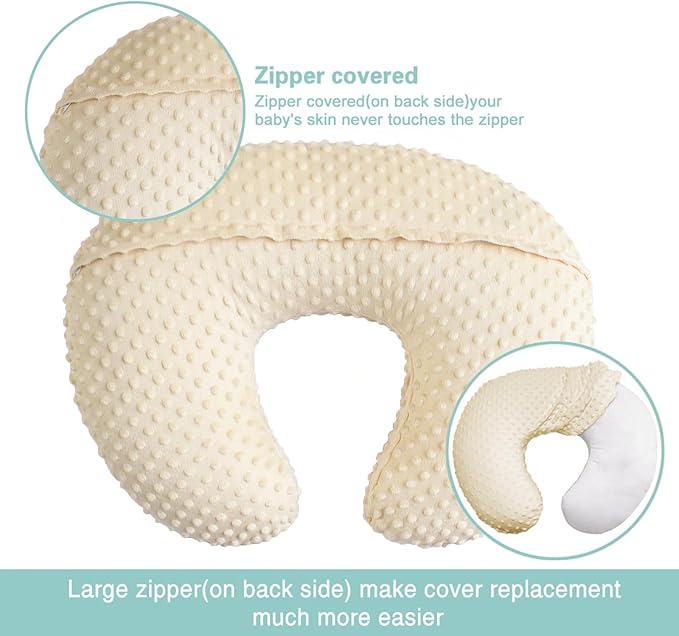 iEvolve Minky Nursing Pillow Cover Breast Feeding Pillow Cover Slipcover U Shape for Baby Boy Girl,Cover Only(LightBeige)