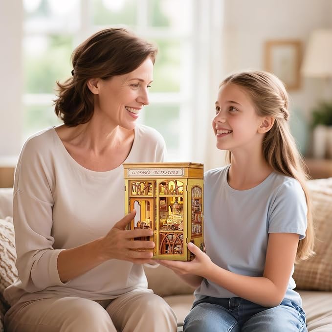CUTEBEE Book Nook Kit - DIY Miniature House Dollhouse Kit for Adults and Teens, Booknook Tiny House Bookshelf Decor 3D Wooden Puzzle, Gifts for Family, Friends (Cooking Bookstore)