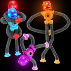 Pop Tubes LED Robot 4 Pcs Light Up Fidget Tubes Sensory Toys Robot Telescopic Suction Cup, Toddler Autism Stress Relief Stocking Stuffers Halloween Party Favors Travel Toys for Kids