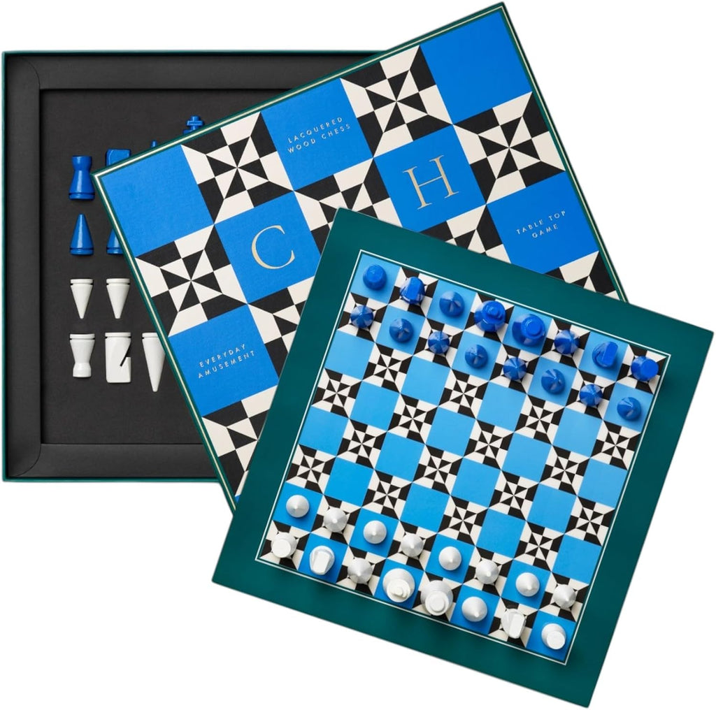 Lacquered Chess – Poseidon – Multi-Color Wooden Chess Set with Solid Wood Board – Elegant Coffee Table Game for Adults & Kids Ages 5+ – Multilingual Instructions Included