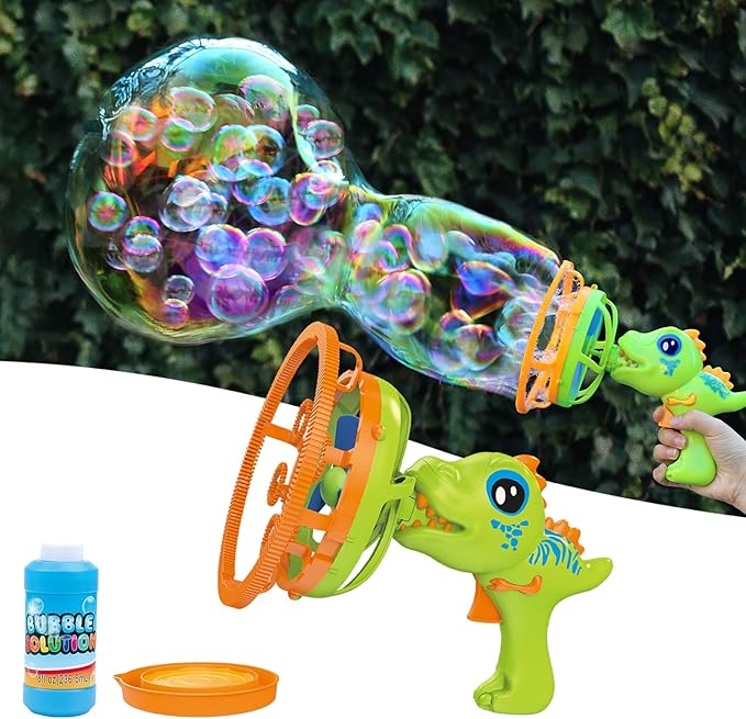 Bubble Gun Bubble Machine Dinosaur Bubble Blower Toy for Kids and Toddlers Bubble in Bubble Gun Party Favors Birthday Christmas Easter Gift for 3 4 5 6 7 8 9 Years Old Boys and Girls (Green)