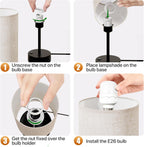 KPQ Small Bedside Lamp Touch Control Table Lamp with USB A+C Charging Ports & AC Outlet 3-Way Dimmable Nightstand Lamp with Linen Fabric Shade for Bedroom Living Room