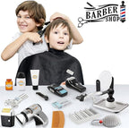 24 Pcs Barber Shop Pretend Play Toy - My First Shaving and Grooming Haircut Kit Toddler Role Play Set with Styling Accessories & Storage Box for Kids, Boys