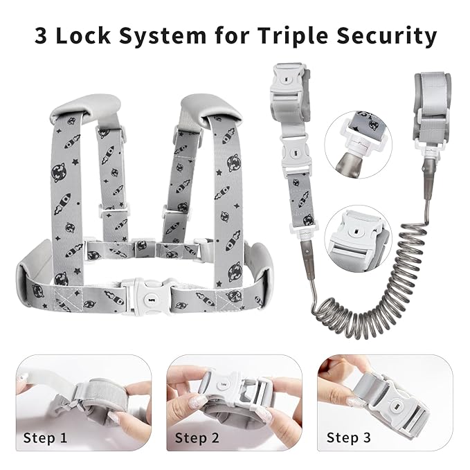 4 in 1 Toddler Harness Leash with Rocket Pattern, Reflective Kids Harnesses with Anti Lost Wrist Link, Child Leashes for Boys Girls,Suitable for Outdoor Activity