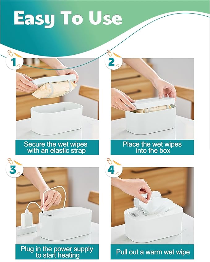 Baby Wipe Warmer, Portable USB Powered Baby Wet Wipes Dispenser Holder with Temperature Control, Paper Towel Heater for Home, Car, Travel (White)