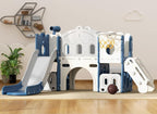 8 in 1 Toddler Slide and Climber Playset Indoor Outdoor Kids Slide with Basketball Hoop,Telescope, Storage Space, Freestanding Backyard Playground for Toddler Age 1-3, Blue