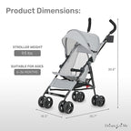 Dream On Me Rover Convenience Baby Stroller in Gray, Lightweight & Compact Umbrella Stroller, Easy one-Hand fold Travel Stroller, Lockable Rear Wheels, Removable & Adjustable Canopy