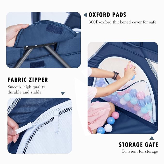 Baby Playpen Foldable, Playard for Babies and Toddlers, Portable Playpen Activity Center with 50 Balls+2 Handles for Travel, Indoor & Outdoor Play Pen with Mesh 50''x50''