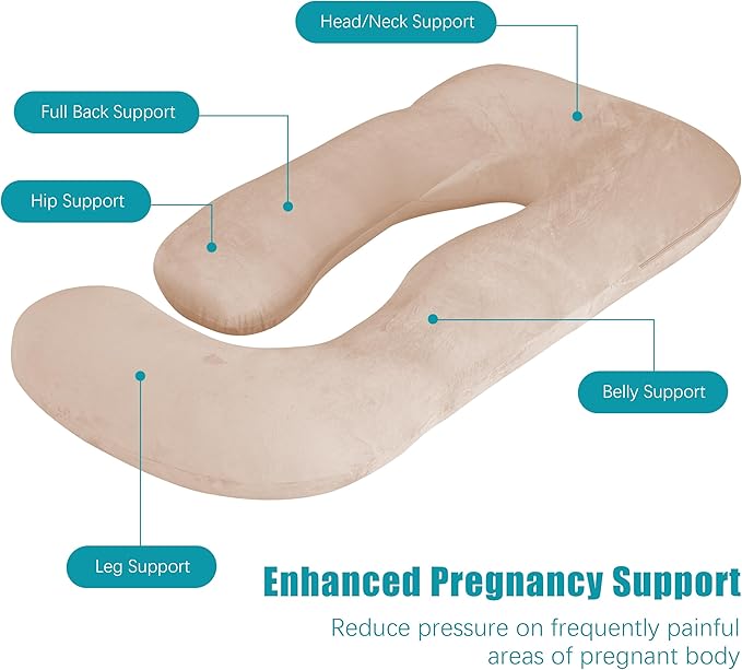 Cute Castle Pregnancy Pillows, Soft U-Shape Maternity Pillow with Removable Cover - Full Body Pillows for Adults Sleeping - Pregnancy Must Haves - Jumbo 57 Inch - Brown