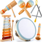 Baby Musical Instruments - Montessori Musical Toys for Toddlers 1-3, Wooden Percussion Instruments Set, Neutral Colors Modern Boho Music Toys for 1 Year Old, Kids Preschool Educational Birthday Gifts