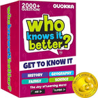 QUOKKA Who Knows Better? - Set 4 in 1 - Family Card Trivia Game | Fun Learning & Educational Questions for Families | Suitable for Boys & Girls