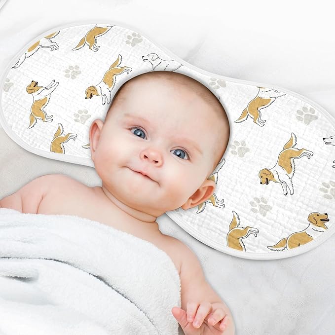 1 Pack Muslin Burp Cloths Golden Dogs Paw Prints White Cotton Baby Burp Cloths Ultra Absorbent and Soft Burping Cloth for Newborn Boys Girls 22x11 Inch