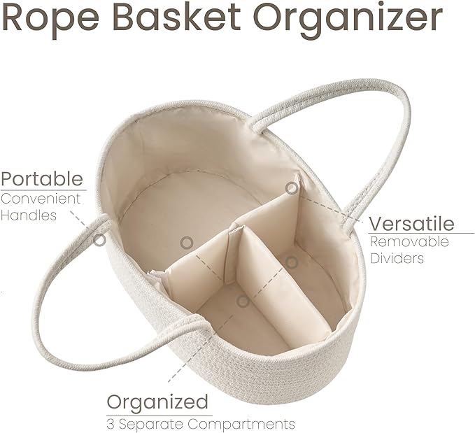 Diaper Caddy Organizer, Empty Gift Basket for Newborn Essentials, Baby Storage Basket, Stylish Gift Bag for Baby Shower, Boys and Girls – Large, Off White