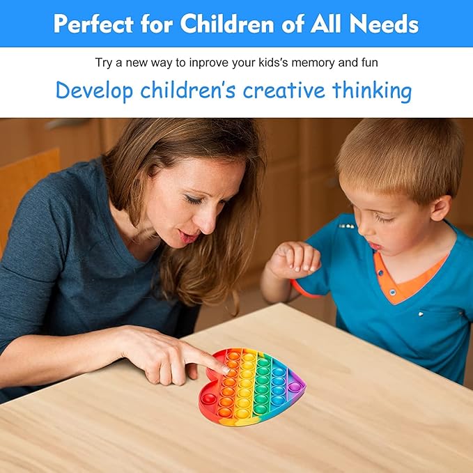 Multipurpose 4 Pack Rainbow Pop it Fidget Toy, Bubble Sensory Toy for Kids and Adults, Stress Reliever, 4 Shapes Poppers-Heart, Circle, Octagon, Square Pressure Relieving