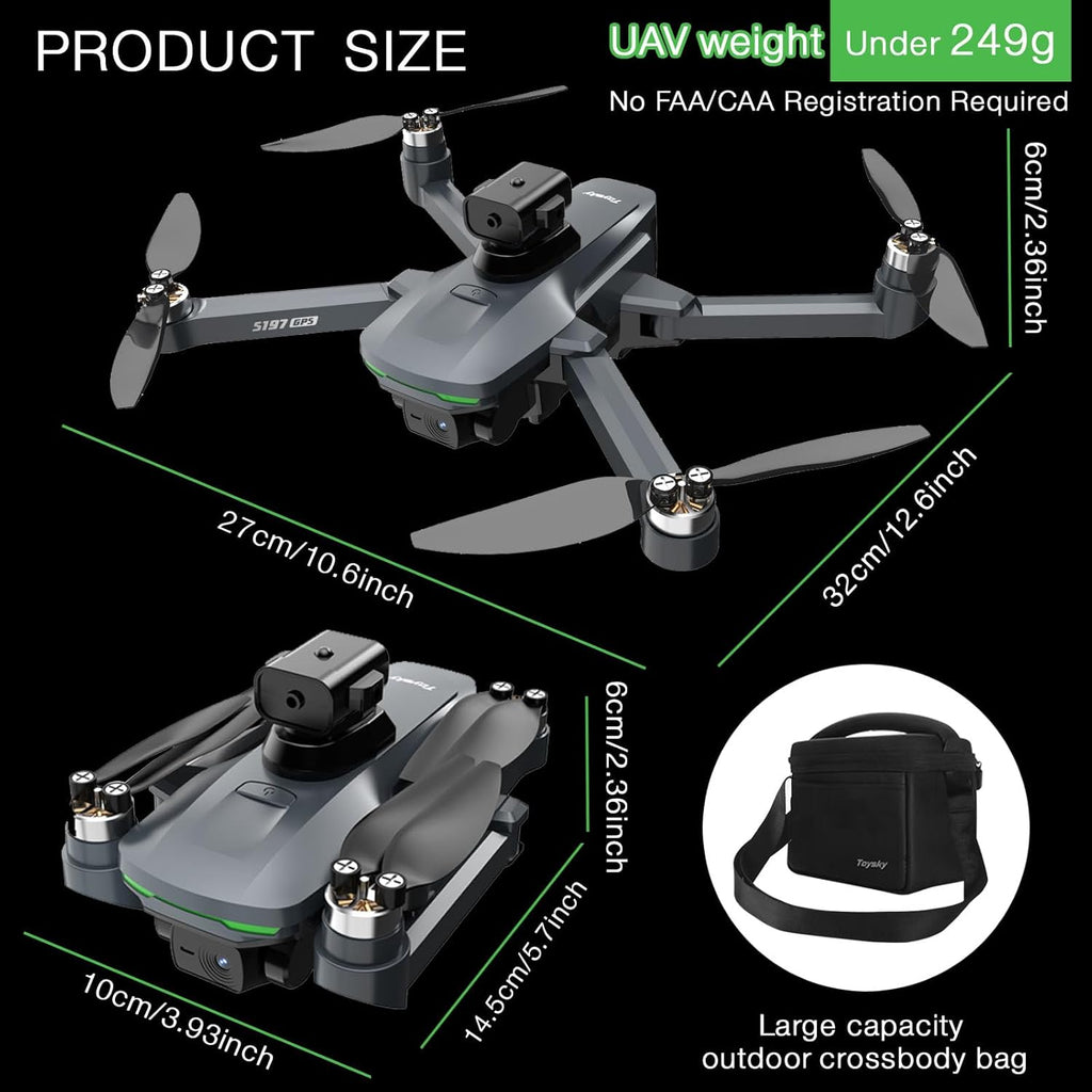 S197 foldable drone HD camera with screen fixed height hovering one key takeoff and landing 3 batteries safety aerial photography toys indoor and outdoor remote control quadcopter