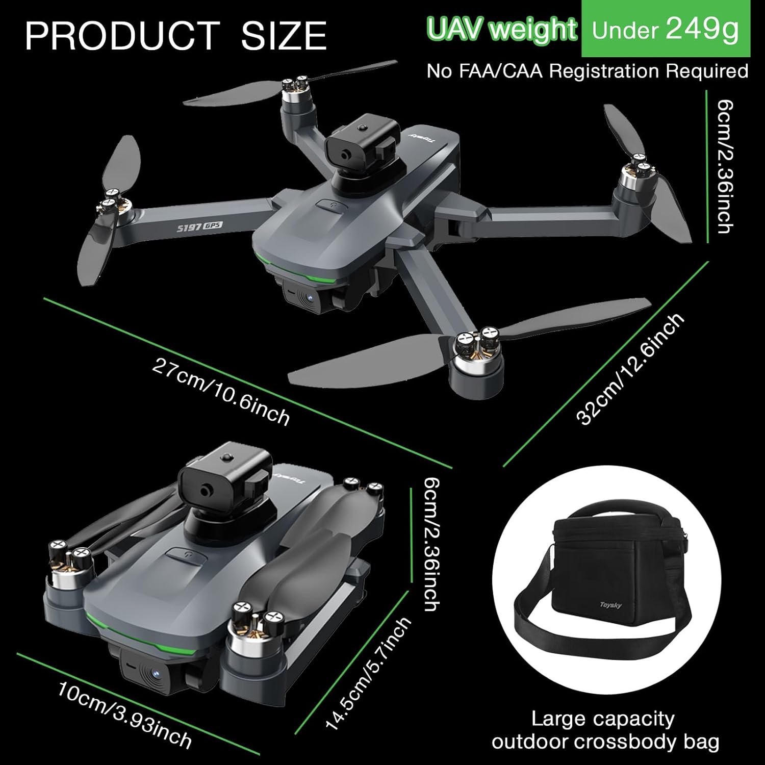 S197 foldable drone HD camera with screen fixed height hovering one key takeoff and landing 3 batteries safety aerial photography toys indoor and outdoor remote control quadcopter
