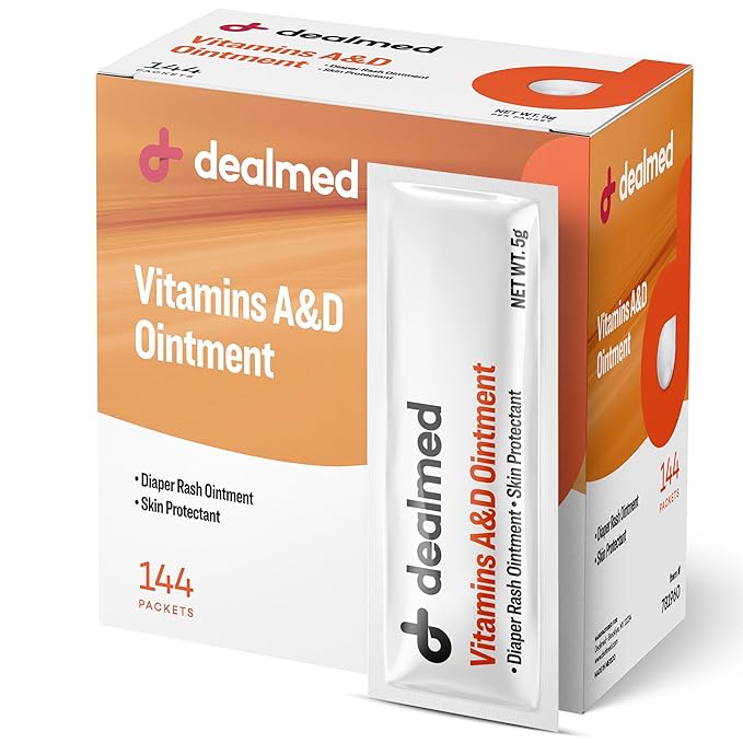 Dealmed A&D Ointment | Diaper Rash Cream for Baby with Vitamins A & D | Moisturizing Skin Protectant | Soothes and Nourishes | Healing Ointment for Dry and Cracked Skin (144 Packets/Box, Case of 6)