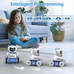 ALLCELE LED RC Robot Toys for Boys and Girls with Walkie Talkie, Programming, Music, Demo and LED Function, Remote Control Robot Toy, Gift for Kids 3-8 Years Old Blue White