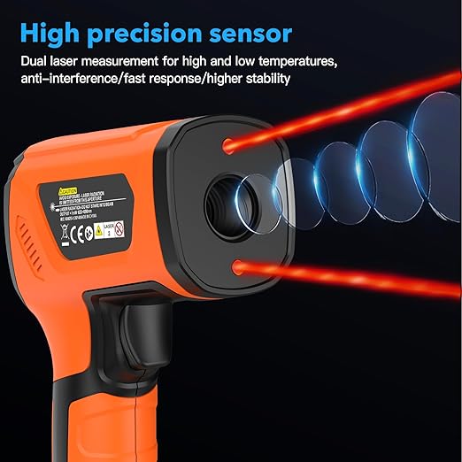 MESTEK Infrared Thermometer Temperature Gun -40℉~2912℉, High Temp Thermometer with Thermocouple Probe, Non-contact Digital Laser Thermometer Gun 50:1 Pyrometer for Industrial HVAC Forge Metal Smelting
