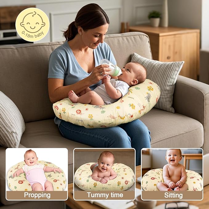 Nursing Pillow, Breastfeeding Pillow with Removable Cover, Ergonomic Breast Feeding Pillow, Baby Feeding Support Cushion for Mom Easier Breastfeeding- Original Size/Animal Yellow