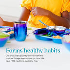 Ahimsa Stainless Steel Kids Dinnerware Set - 5 Piece Stainless Steel Toddler Plates and Bowls Set, Pediatrician Designed, Plastic Free Toddler Plate and Bowl, Kids Utensils and Cup (Blue)