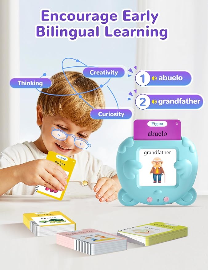Spanish & English Talking Flash Cards for Toddlers, 510 Sight Words Bilingual Learning Toys for Children, Autism Pocket Speech Therapy Toys, Español Vocabulary Educational Flashcards