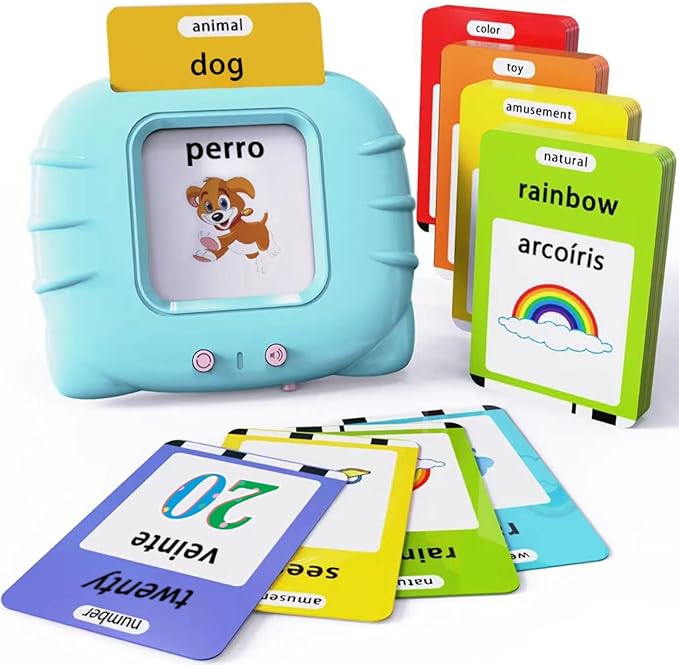 Lapare Spanish and English Bilingual Audible Flash Cards Toy with Music, Learn Spanish and English for Kids, Niñas, Niños, Bebes
