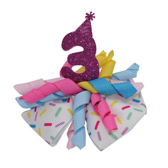 Birthday Hair Bow for Baby Girls 1 2 3 4 5 6 Years Sprinkle Decorations Party Pink Hair Accessories for Three 3rd Birthday Confetti Ice Cream