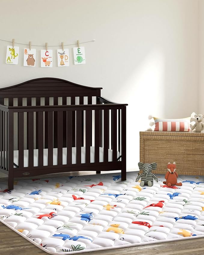 Odorless Premium Foam Baby Play Mat 4ft x 6ft, Soft Microfiber Fabric Crawling Mat for Floor- Comfortable and Hypoallergenic, Non-Slip Cushioned Floor Playpen mat for Infants,Babies,Toddlers