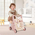 Beright Wooden Baby Walker Push and Pull Learning Activity Walker Kids’ Activity Toy Multiple Activities Center Develops Motor Skills & Stimulates Creativity(Pink)