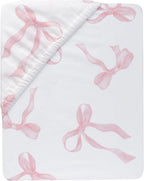Lambs & Ivy Coquette Bows Aesthetic Pink Cotton Baby Fitted Crib/Toddler Sheet