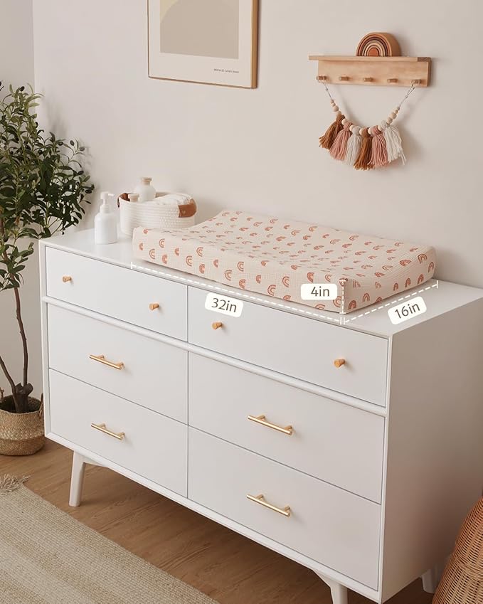 Blissful Diary Muslin Changing Pad Cover for Girls Boys, Ultra Soft Breathable Cotton, Baby Diaper Change Table Pad Covers, 2Pack (Dusty Pink&Rainbow)