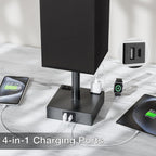 Touch Bedside Table Lamp for Nightstand - 3-Way Dimmable Night Lamp with USB A + Type C Charging Ports and Two AC Outlets, Small Desk Light with E26 LED Bulb for Bedroom Living Room Dorm Office,Black