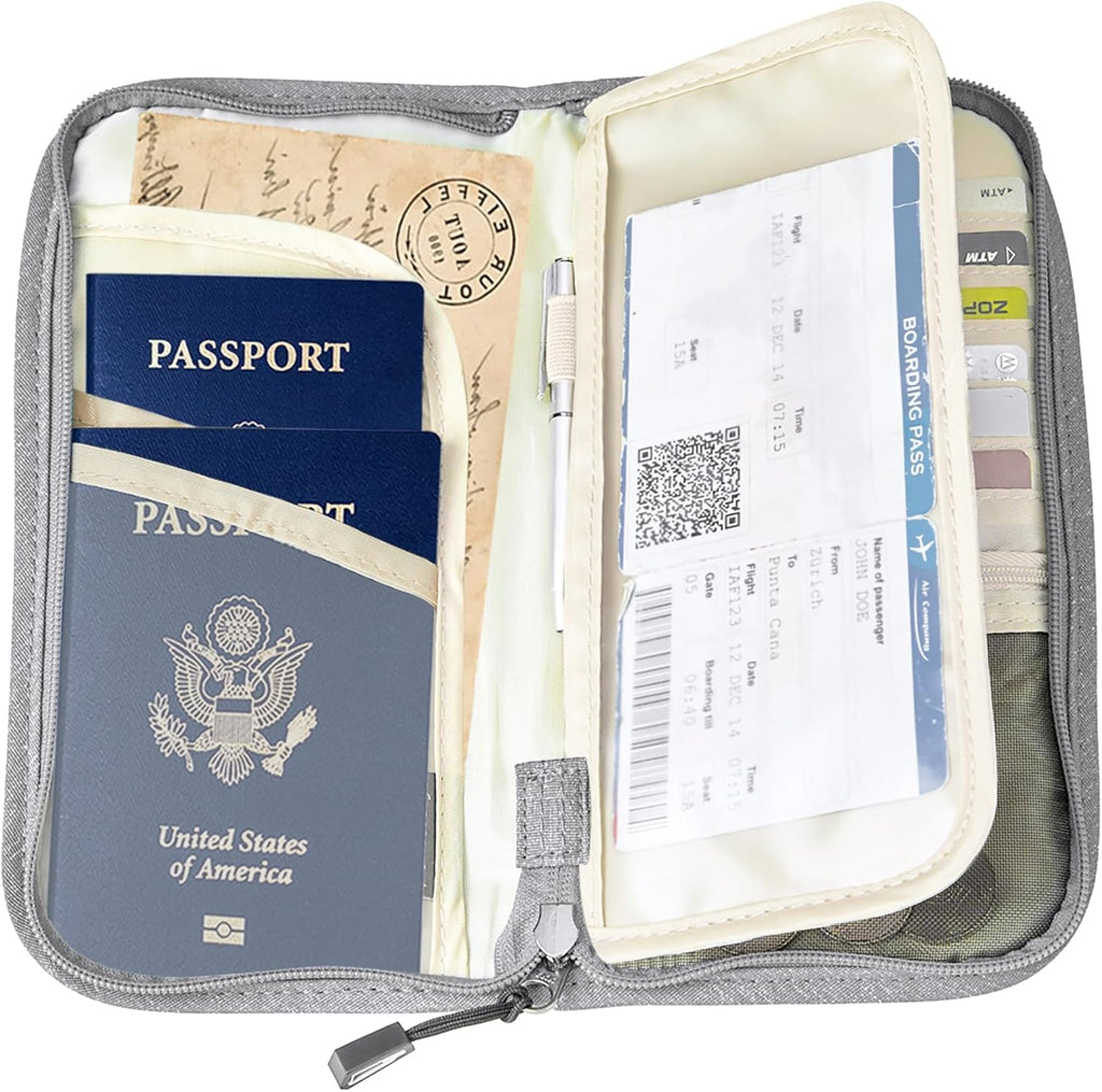 ZOPPEN Passport Holder Family RFID Passport Wallet, Passport Holder Women/Men, Travel Wallet Documents Organizer Zipper Case with Removable Wristlet Strap, Travel Essentials for Flying
