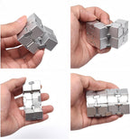 Metal Infinity Cube Fidget Toy - Aluminum Alloy Anti-Stress and Anxiety Finger Flip Cube for Adults, Men, and Women, Ideal Desk Toy for Work or Home - Infinity Cube Desk Toy (Silver)