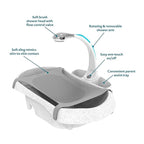 The First Years Rain Shower Baby Bathtub Set - Includes Infant Sling, Soothing Spray Shower Head, Fresh Water Tank and Built in Soft Brush - 3 in 1 Grow with Me Design - Baby Bath Essentials