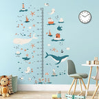 3D Cartoon Height Growth Chart for Kids Wall Decal Removable DIY Whale Ocean Animal Wall Decal Peel and Stick Sailing House Art Decor for Kids Nursery Bedroom Living Room Bathroom Decor
