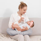 Nursing Pillow and Positioner, Breastfeeding, Bottle Feeding, Baby Sitting Support with Removable Ultra Soft Cover, Tummy Time Support for Baby Boys and Girls (Gray)