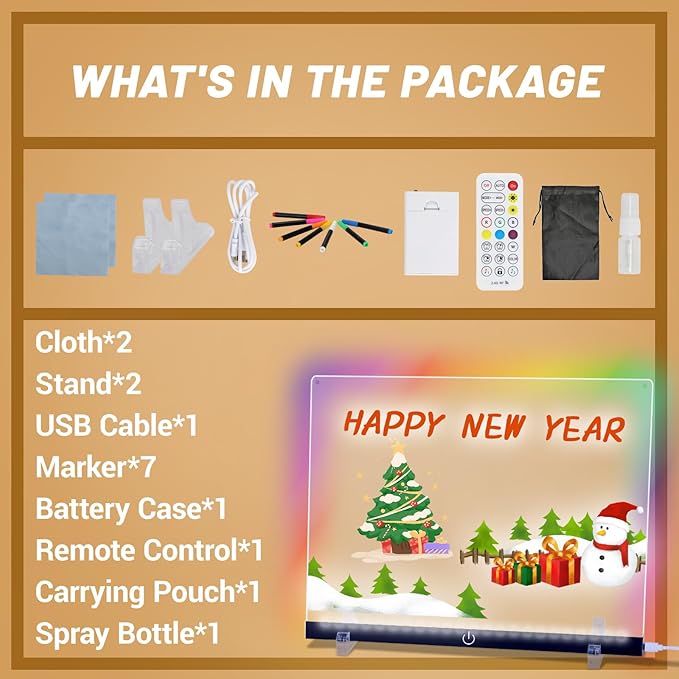 Doodle Glow, LED Note Board with Colors, 14.1"x10.9" Wooshneesham Acrylic Dry Erase Board, 16M-Color LED Light-Up Memo w/Music Sync, APP & Remote, Stand & 7 Markers, Battery Case, Neon Glow (Black)