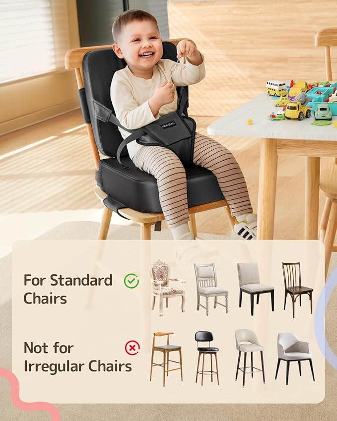 HOMEAL Booster Seat for Kitchen Chair, Breathable Toddler Booster Seat for Dining Table with Backrest and Adjustable Straps, Portable Travel Toddler Booster Seat, Dark Grey